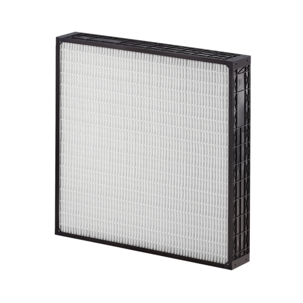 VariCel® 2+ HC Box Filter with white intricate pleats and a black hard casing