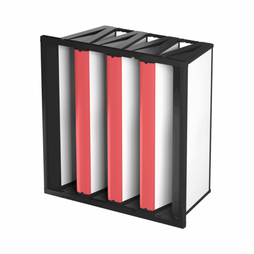 AAF VariCel® VXL RC V-Cell Filter with four white and red v-cell filters and a black hard casing
