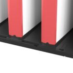 a close up of the AAF VariCel® VXL RC V-Cell Filter with white and red v-cell filters and a black hard casing