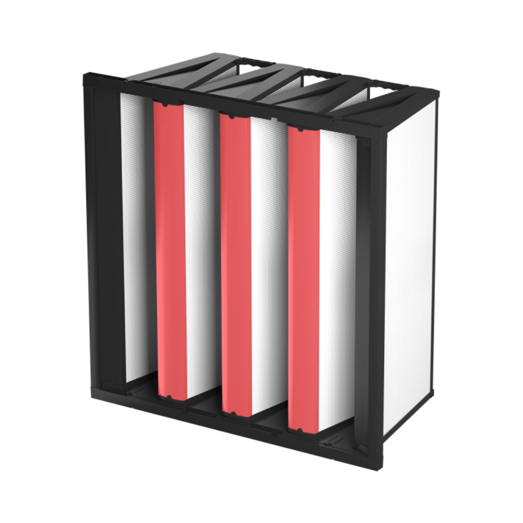 AAF VariCel® VXL RC V-Cell Filter with four white and red v-cell filters and a black hard casing